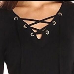 Roz & Ali Black Sweater Criss Cross Neckline/Size XS